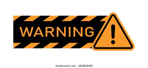 Warning sign, exclamation mark, warning tape, striped ribbon. Black and yellow warning line striped, triangle hazard sign. Vector illustration.