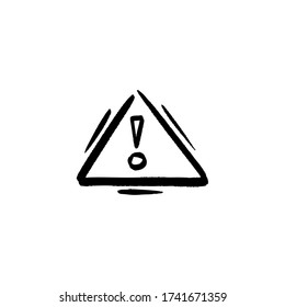 Signo de advertencia con signo de exclamación. Signo de peligro triangular. Ilustración vectorial de estilo doodle dibujada a mano aislada en un fondo blanco.
