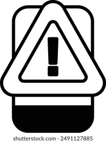 Ein Warnschild mit einem Ausrufezeichen. Das Schild ist schwarz-weiß