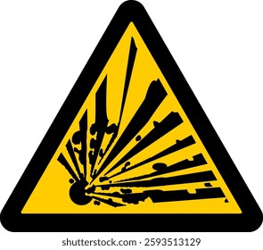 warning sign, an explosion symbol with debris spreading outward warns of explosive hazards or materials that may detonate