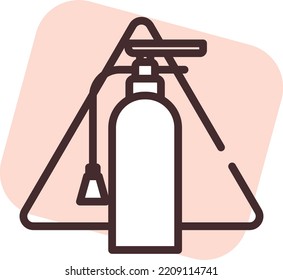 Extintor de signos de advertencia, ilustración, vector sobre fondo blanco.