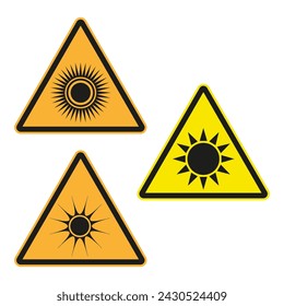 Warning sign eye sun hazard. Caution UV radiation alert. Protect against bright light. Vector illustration. EPS 10.