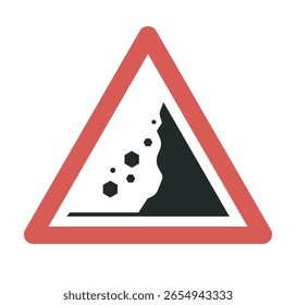 Um sinal de aviso para a queda de detritos, como um deslizamento de terra ou de lama. Sinal de alerta de queda Rocks. Ilustração vetorial do sinal de aviso