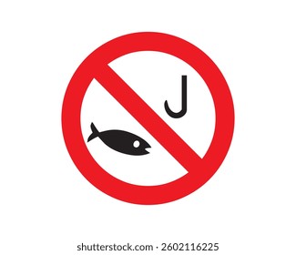 Warning sign fishing prohibited vector. Warning, icon, sign, stop, prohibited, symbol, vector, fishing, information. Can use for infographic, banner, poster, web design. Isolated on white background. 