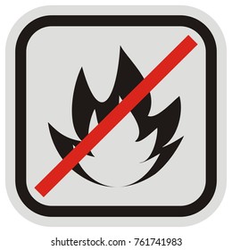 Warning sign, flame, black and gray frame, vector icon