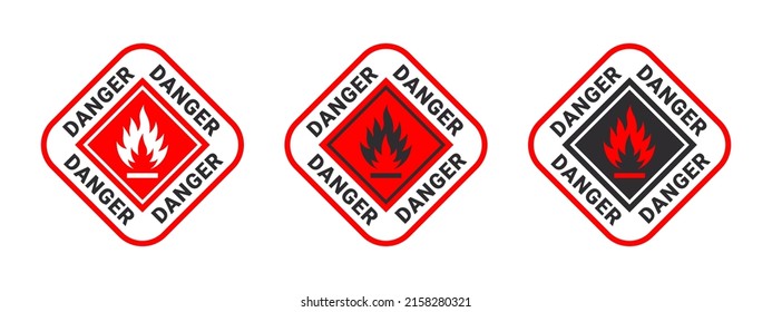 Warning sign flammable liquids or materials. Flammable substances icons set. Vector icons