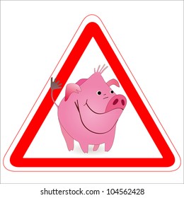Warning sign with a funny Boar, Pig