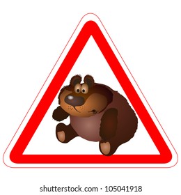 Warning sign with a funny brown Bear