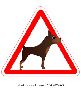 Warning sign with a funny brown Dog