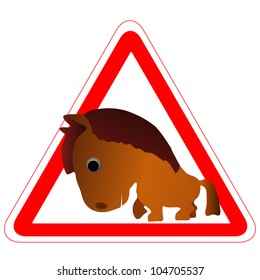 Warning sign with a funny Horse
