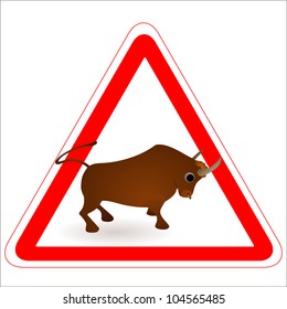 Warning sign with a funny Ox