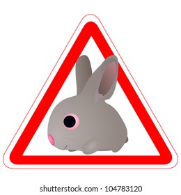 Warning sign with a funny Rabbit