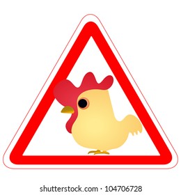 Warning sign with a funny Rooster