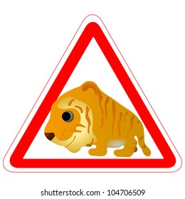 Warning sign with a funny Tiger