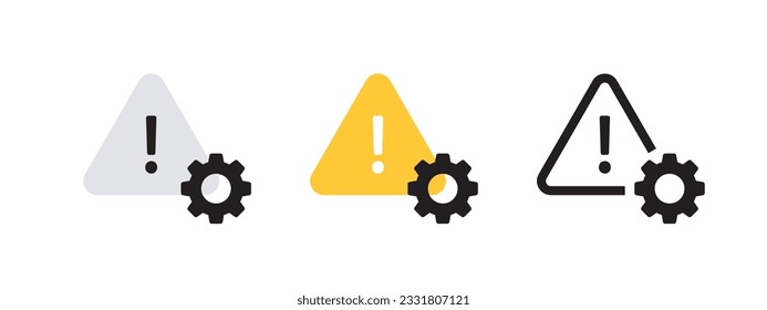 Warning sign with gears. Machine gear icons. Gear wheel collection. Vector scalable graphics