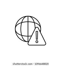 warning sign in globe icon. Element of cyber security icon for mobile concept and web apps. Thin line warning sign in globe icon can be used for web and mobile on white background