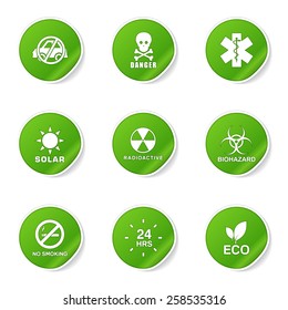 Warning Sign Green Vector Button Icon Design Set