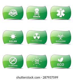 Warning Sign Green Vector Button Icon Design Set