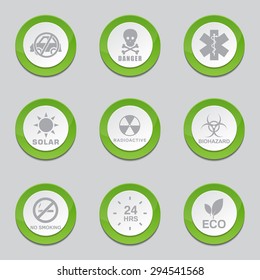 Warning Sign Green Vector Button Icon Design Set