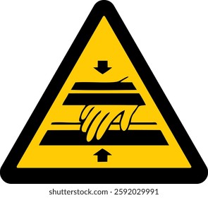 warning sign, a hand being crushed between two surfaces, crushing hazard, cutting risk 