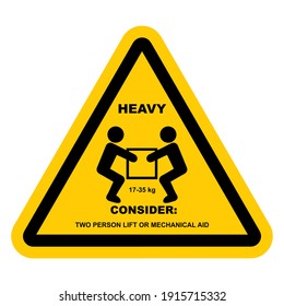 Warning Sign, Handling Heavy Loads, Vector Icon, Yellow Triangle Frame