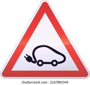 Warning sign of a hazard with the symbol of the electric car (cut out)