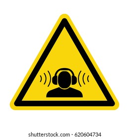 Warning sign high noise levels. Wear earmuffs or ear plugs sign, symbol, vector, illustration