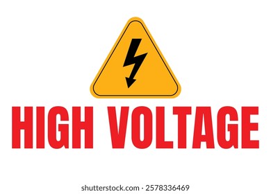 Warning sign, high voltage symbol, yellow triangle, lightning bolt icon, danger sign, electrical hazard, red text, bold typography, safety warning, industrial signage