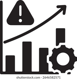 A warning sign hovers over a graph with an upward trend and a gear icon.