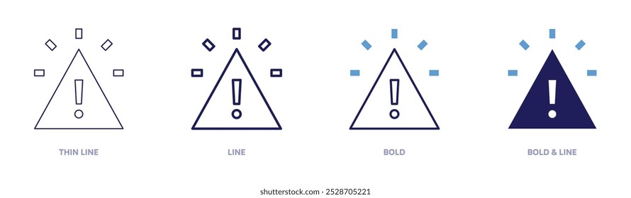 Warnschild-Symbol in 4 verschiedenen Stilen. Dünne Linie, Linie, Fett und Fette Linie. Duotone-Stil. Bearbeitbarer Strich.