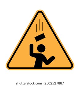 Warning sign icon. Falling object alert. Yellow triangle background. Safety hazard vector.
