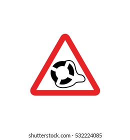 A warning sign icon with a life saver illustration isolated in a white background