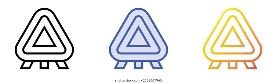 Icono de signo de advertencia. Lineal, relleno azul y diseño de estilo degradado aislado sobre fondo blanco