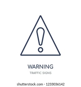 Warning sign icon. Warning sign linear symbol design from Traffic signs collection. Simple outline element vector illustration on white background