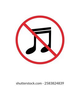 warning sign icon, no music playing - warning area on round board with red line