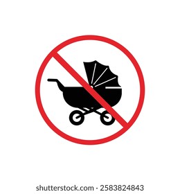 warning sign icon, no strollers - warning area on round board with red outline