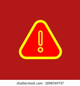 Warning sign icon on a red background. Red warning sign.