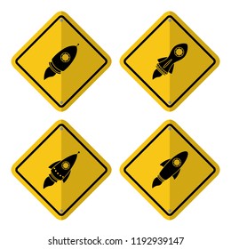 Warning sign icon with a rocket launch