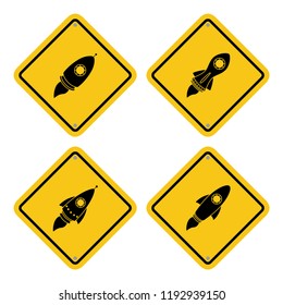 Warning sign icon with a rocket launch
