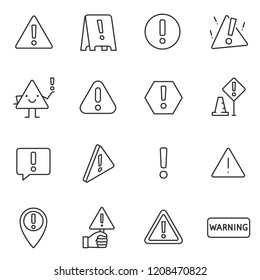 Warning Sign, Icon Set. Attention , Linear Icons. Line With Editable Stroke