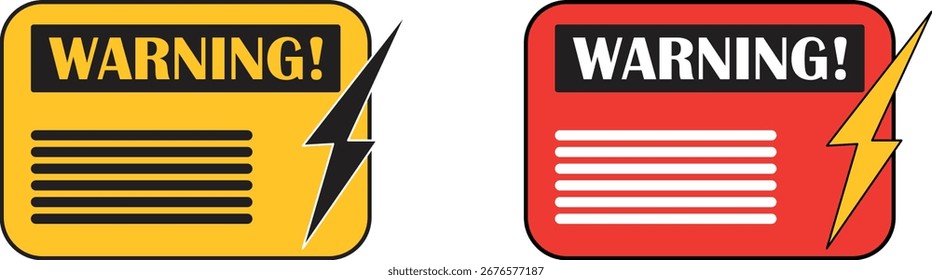 Icono de signo de advertencia con un signo de exclamación y un rayo