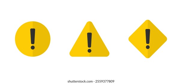 Warning sign icon set in flat design. Attention, danger symbol