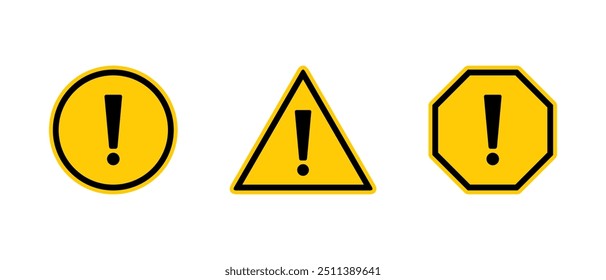 Warning sign icon set in generic style. Danger caution symbol