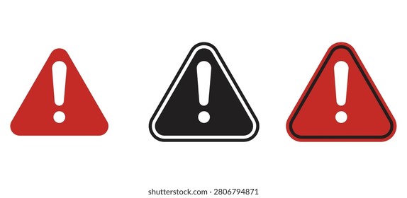 Warning sign icon set. Triangular danger and alert symbol for caution and important information. 