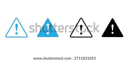 Warning sign icon set. Vector alert symbol for caution, danger, or attention.
