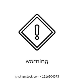 Warning sign icon. Trendy modern flat linear vector Warning sign icon on white background from thin line traffic sign collection, editable outline stroke vector illustration