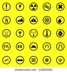 Warning sign icons on yellow background, stock vector