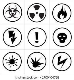 Warning sign icons set, caution vector illustration