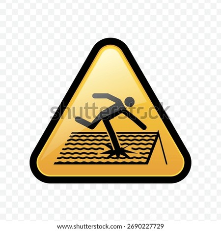 Warning sign indicating danger of falling through fragile or unstable surfaces.