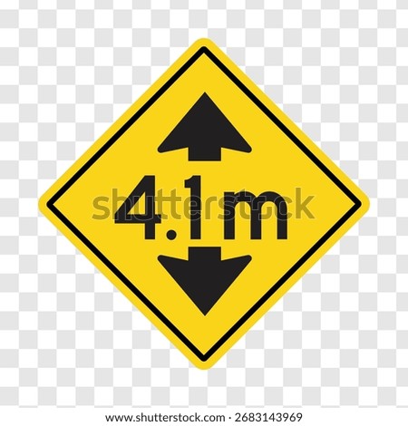 Warning sign indicating low structure clearance of 4.1 metres transparent background